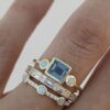 3 Pcs Vintage Blue Zircon Dainty Stackable Rings Set Wedding Band