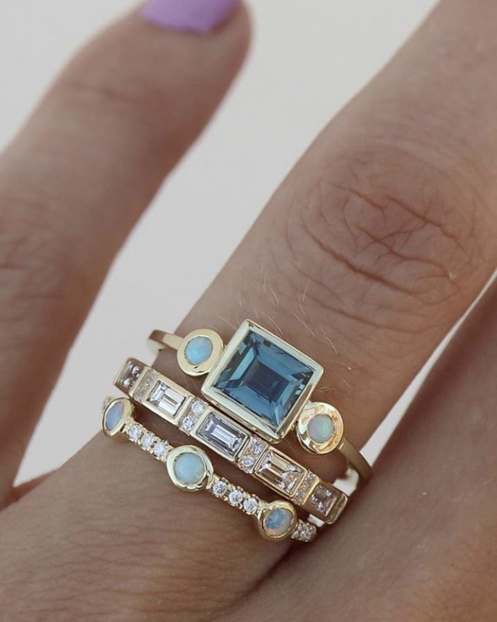 3 Pcs Vintage Blue Zircon Dainty Stackable Rings Set Wedding Band