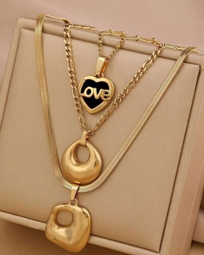 3-Piece Vintage 18k Gold Plated Steel Chain Set for Women