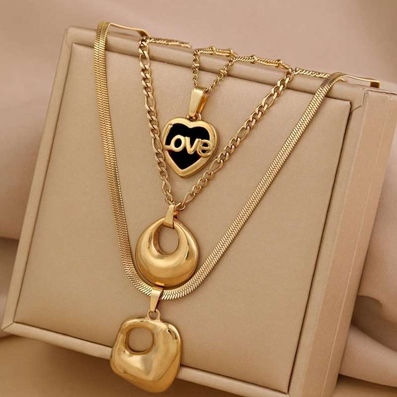3-Piece Vintage 18k Gold Plated Steel Chain Set for Women