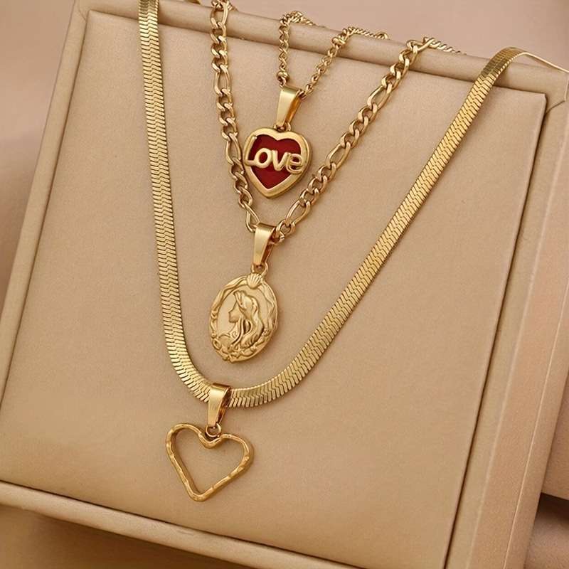 3-Piece Vintage 18k Gold Plated Steel Chain Set - Görüntü 2