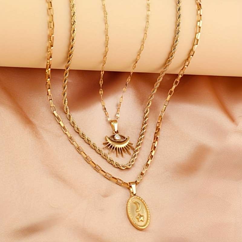 3-Piece Vintage 18k Gold Plated Steel Chain Set - Görüntü 4