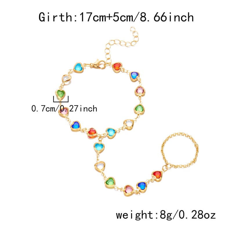 Vintage Heart Diamond Pearl Finger Ring Bracelet Gold