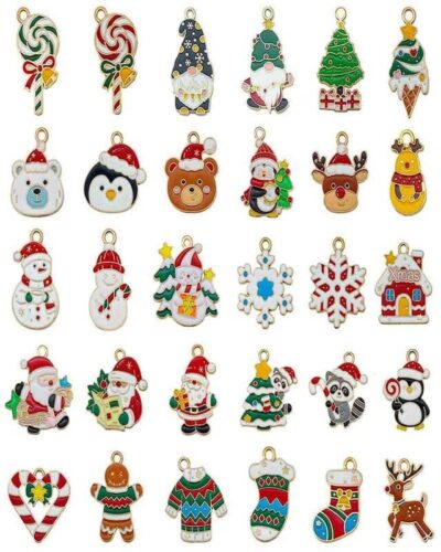 30-50Pcs Enamel Christmas Charms for Crafts DIY Making