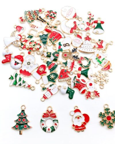 30-50Pcs Enamel Christmas Charms for Crafts DIY Making