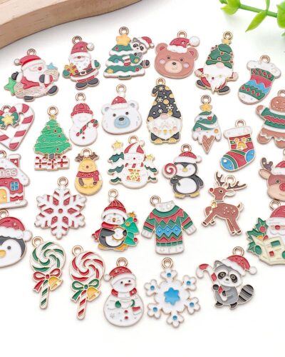 30-50Pcs Enamel Christmas Charms for Crafts DIY Making