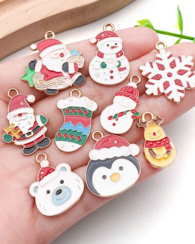 30-50Pcs Enamel Christmas Charms for Crafts DIY Making