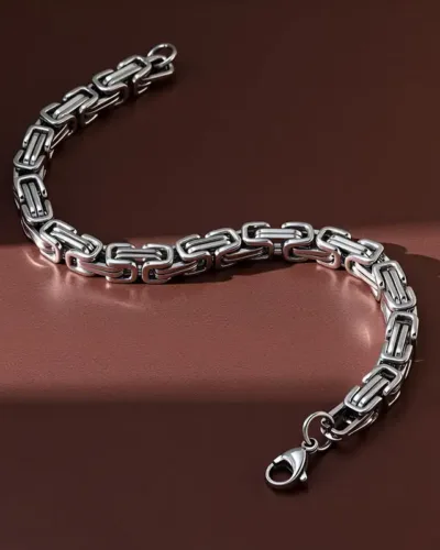 304 Stainless Steel Byzantine Chain Necklace and Bracelet Set for Men 2