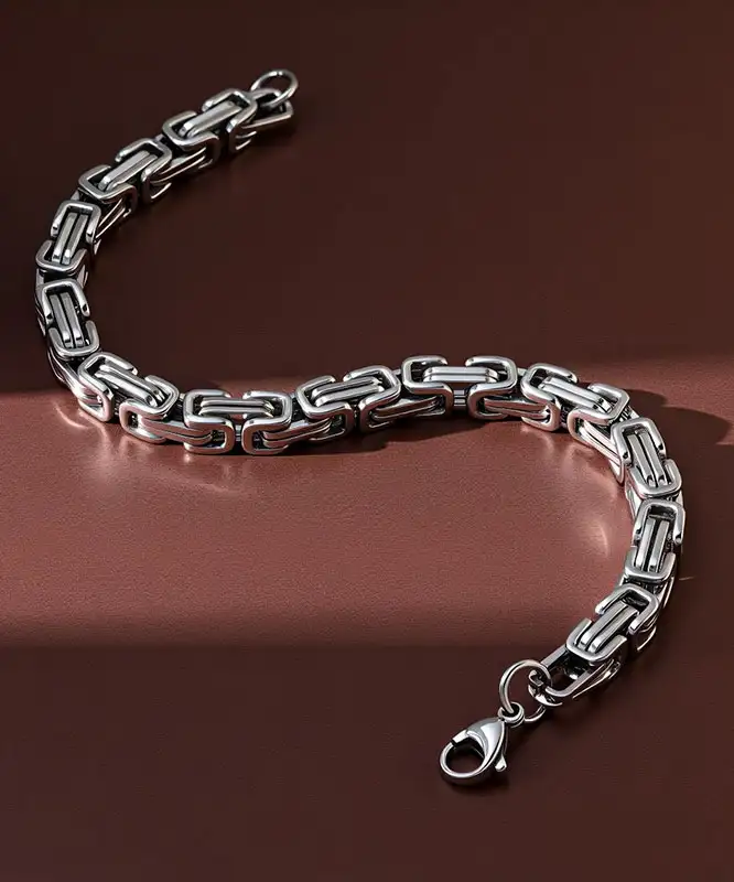 304 Stainless Steel Byzantine Chain Necklace and Bracelet Set - Image 4