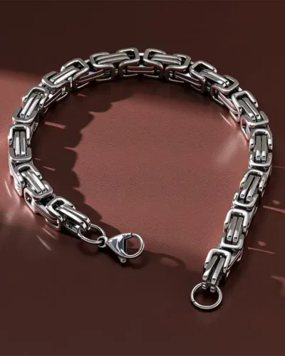 304 Stainless Steel Byzantine Chain Necklace and Bracelet Set for Men 3