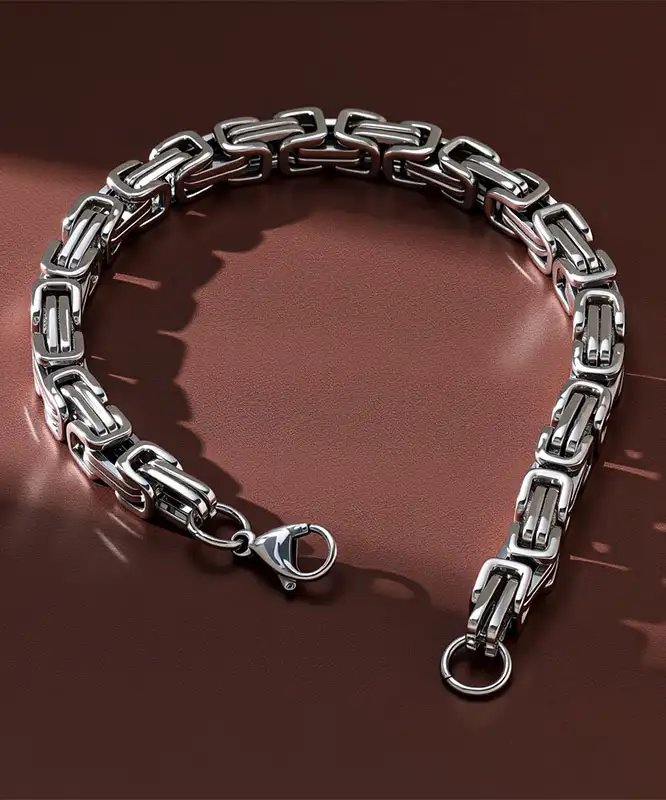304 Stainless Steel Byzantine Chain Necklace and Bracelet Set - Image 5