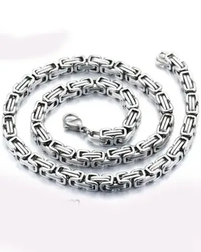 304 Stainless Steel Byzantine Chain Necklace and Bracelet Set for Men 4