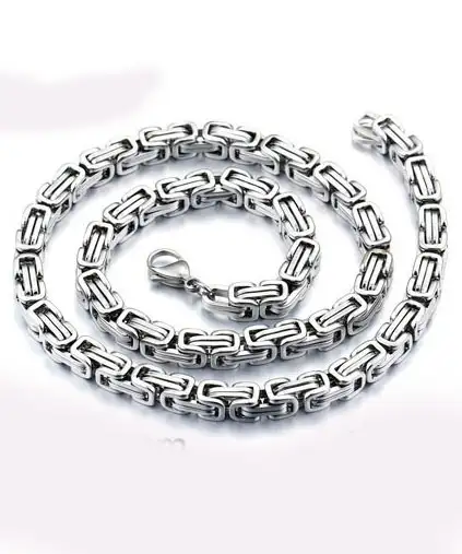 304 Stainless Steel Byzantine Chain Necklace and Bracelet Set - Image 6