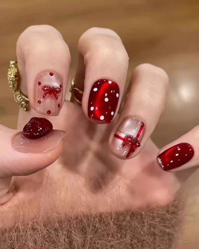3D Holiday Glitter Red Stick On Nails Gift for Her'nin alternatif görünümü