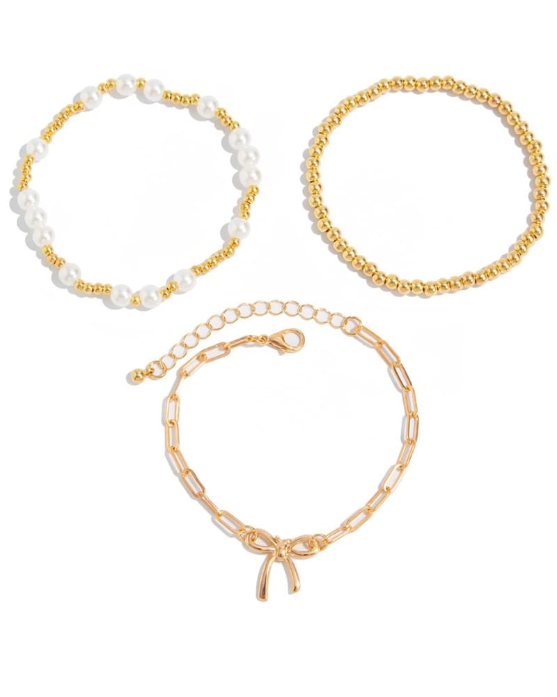 3Pcs Chic Bow Paperclip Chain Pearl Beaded Bracelets Set