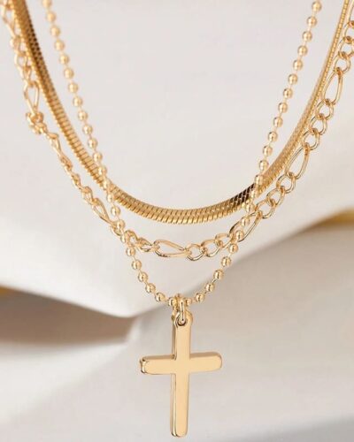 3Pcs Layered Stainless Steel Cross Pendant Necklace Set