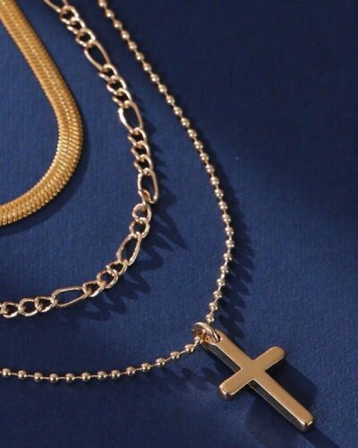3Pcs Layered Stainless Steel Cross Pendant Necklace Set