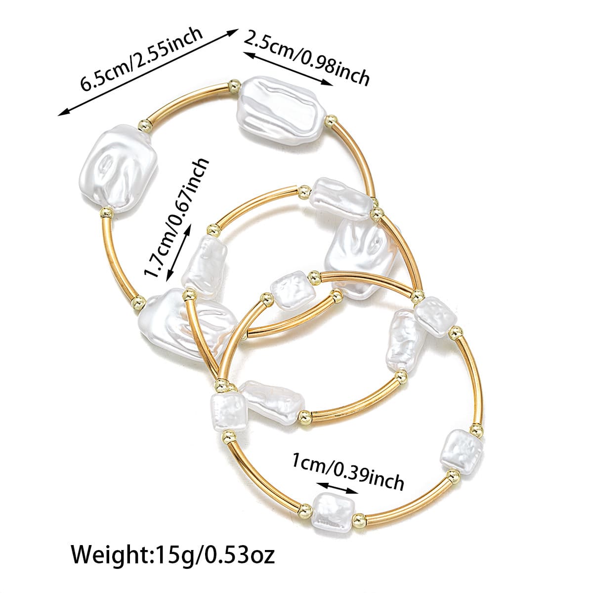 3Pcs Retro Casual Irregular Baroque Pearl Bangle Bracelets Set 1 1