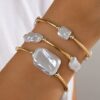 3Pcs Retro Casual Irregular Baroque Pearl Bangle Bracelets Set