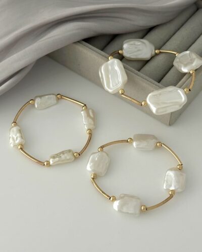 3Pcs Retro Casual Irregular Baroque Pearl Bangle Bracelets Set
