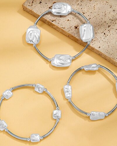 3Pcs Retro Casual Irregular Baroque Pearl Bangle Bracelets Set
