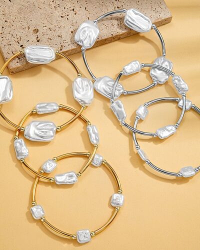 3Pcs Retro Casual Irregular Baroque Pearl Bangle Bracelets Set 8