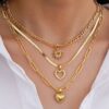 3Pcs Stackable Sun Figaro Choker Heart Layered Necklace Paperclip Chain