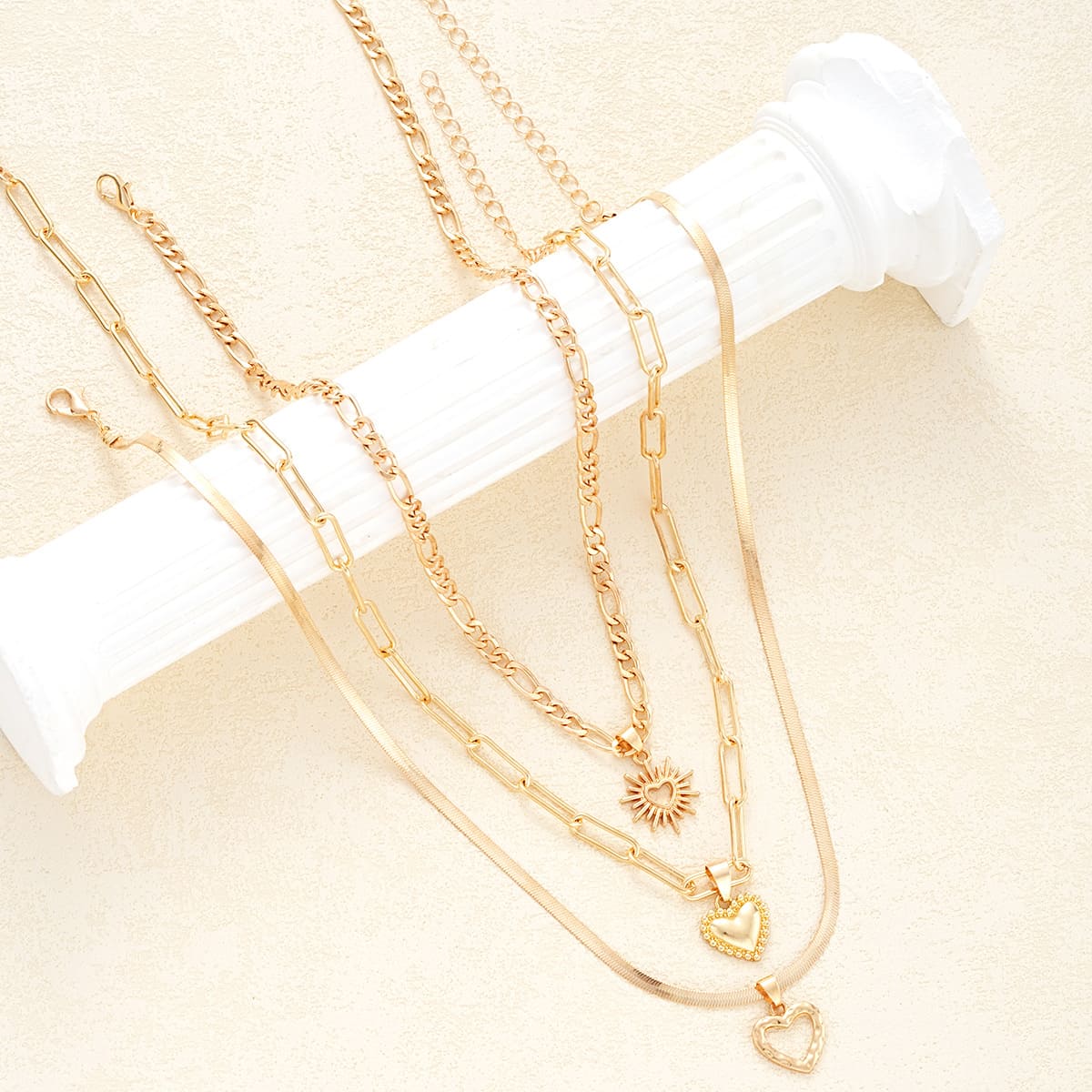 3Pcs Stackable Sun Figaro Choker Heart Layered Necklace Paperclip Chain 3 1