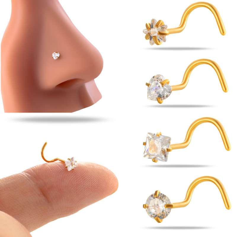 3mm Heart Zirconia S-Shaped Nose Piercing Labret