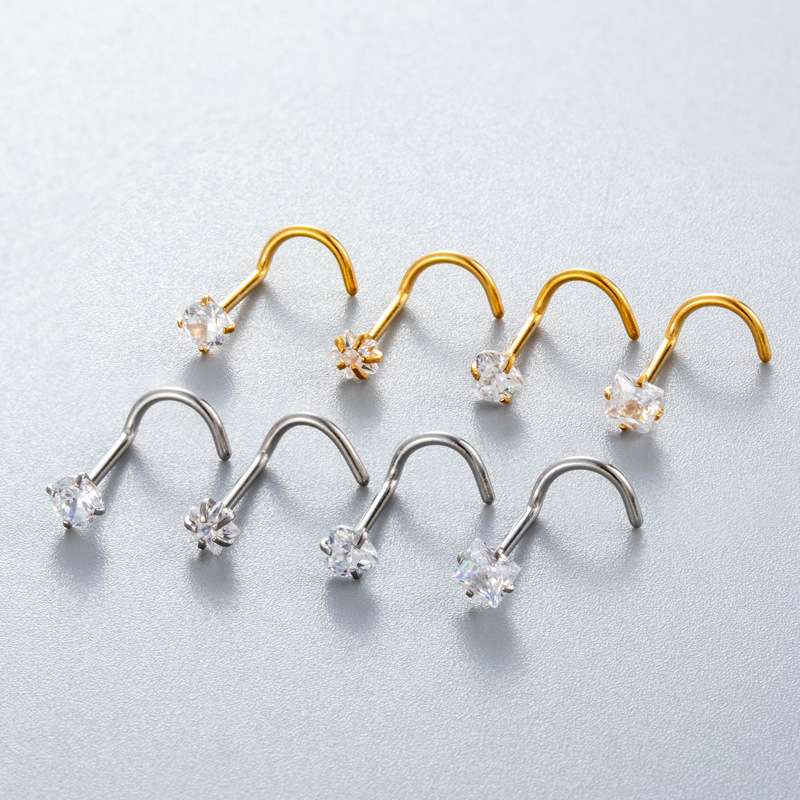 3mm Heart Zirconia S-Shaped Nose Piercing Labret - Imagen 4