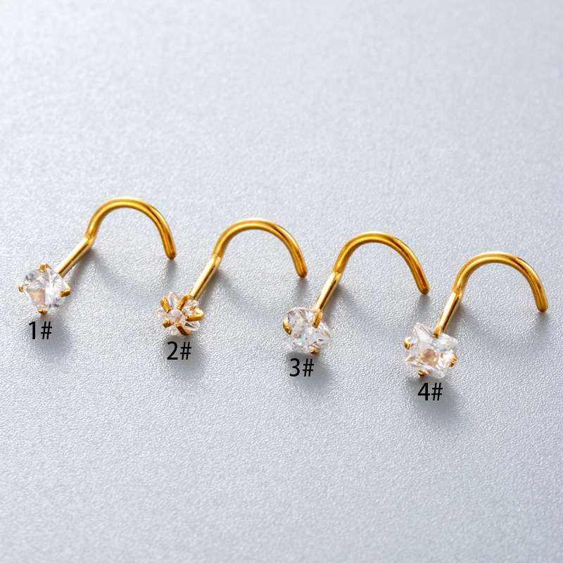 3mm Heart Zirconia S-Shaped Nose Piercing Labret - Imagen 6