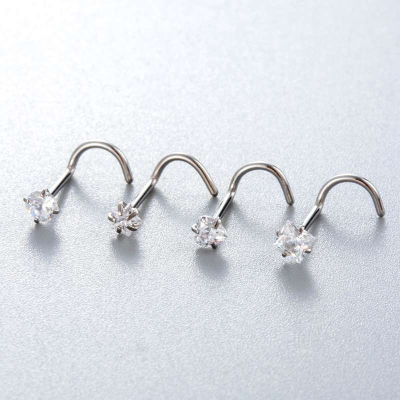 3mm Heart Zirconia S-Shaped Nose Piercing Labret - Imagen 5