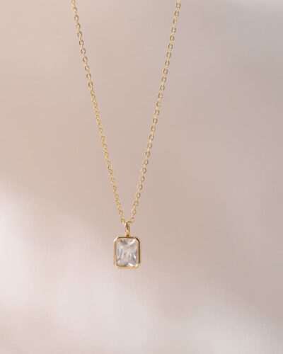 18K Gold Square Cut Zircon Personalized 12 Birth Month Necklace