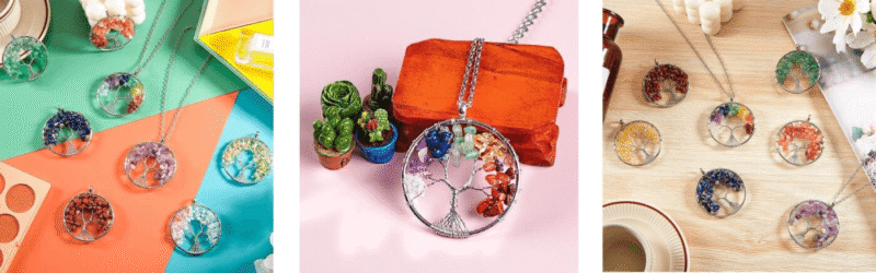 6 Colors Tree of Life Pendant Crystal Necklaces Bulk