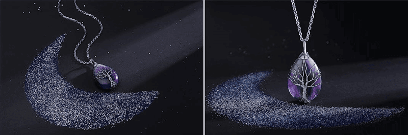 Tree of Life Teardrop Healing Crystal Pendants Metal Chain