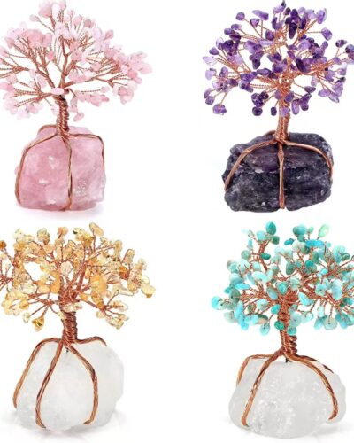 4 Colors Crystal Trees with Raw Stone Base Wholesale