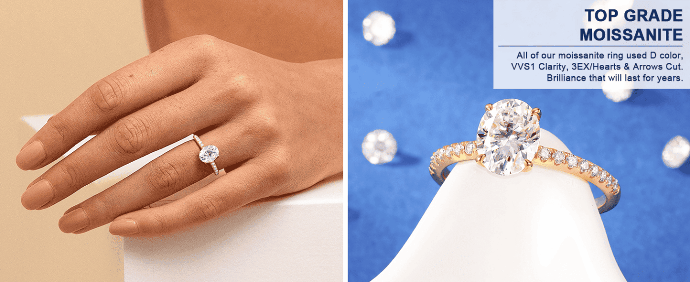 Elegant Sterling Silver 18K Gold Plated 3CT Oval Moissanite Engagement Ring