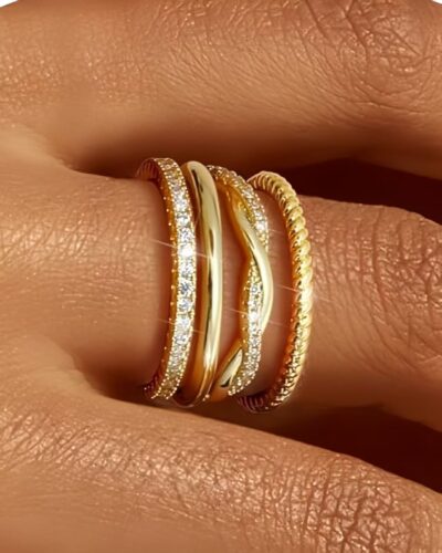 4 Pcs Twisted Everyday Stacked Rings Set Promise Wedding Band