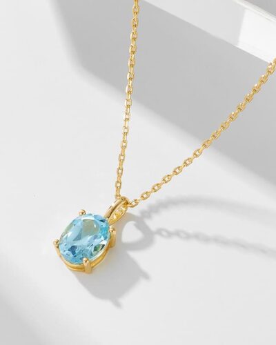 4-Prong Oval Aquamarine March Birthstone Gold Necklace