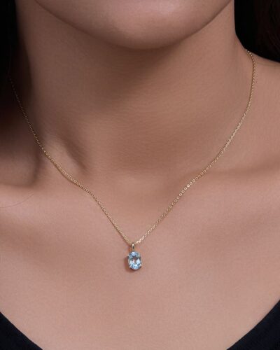 4-Prong Oval Aquamarine March Birthstone Gold Necklace