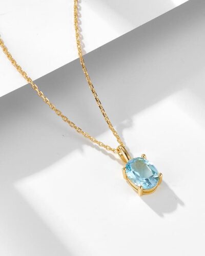 4-Prong Oval Aquamarine March Birthstone Gold Necklace