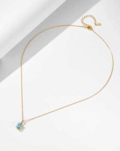 4-Prong Oval Aquamarine March Birthstone Gold Necklace