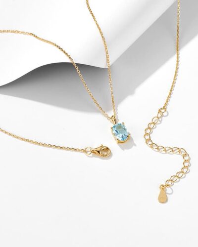 4-Prong Oval Aquamarine March Birthstone Gold Necklace