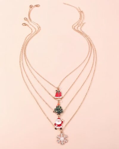 4Pcs Set Delicate Enamel Christmas Necklace for Women