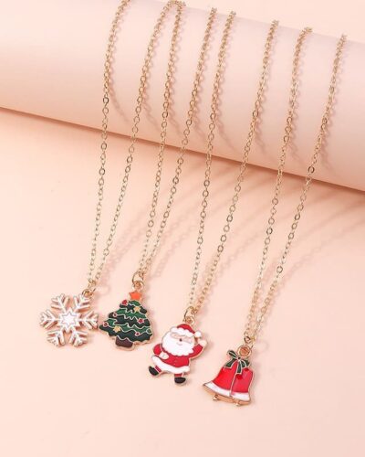 4Pcs Set Delicate Enamel Christmas Necklace for Women