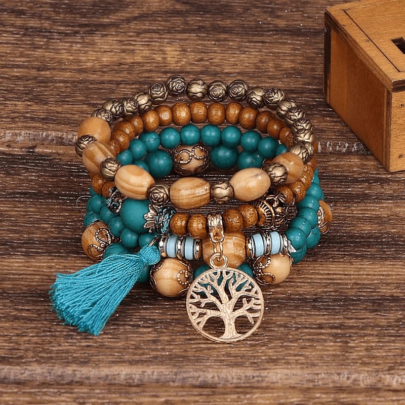 4Pcs Wooden Bohemian Stackable Bracelet Set Wholesale