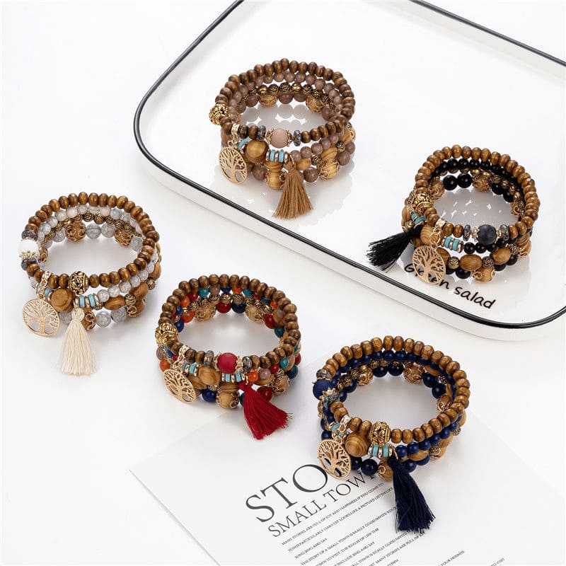 4Pcs Wooden Bohemian Stackable Bracelet Set Wholesale - Görüntü 2