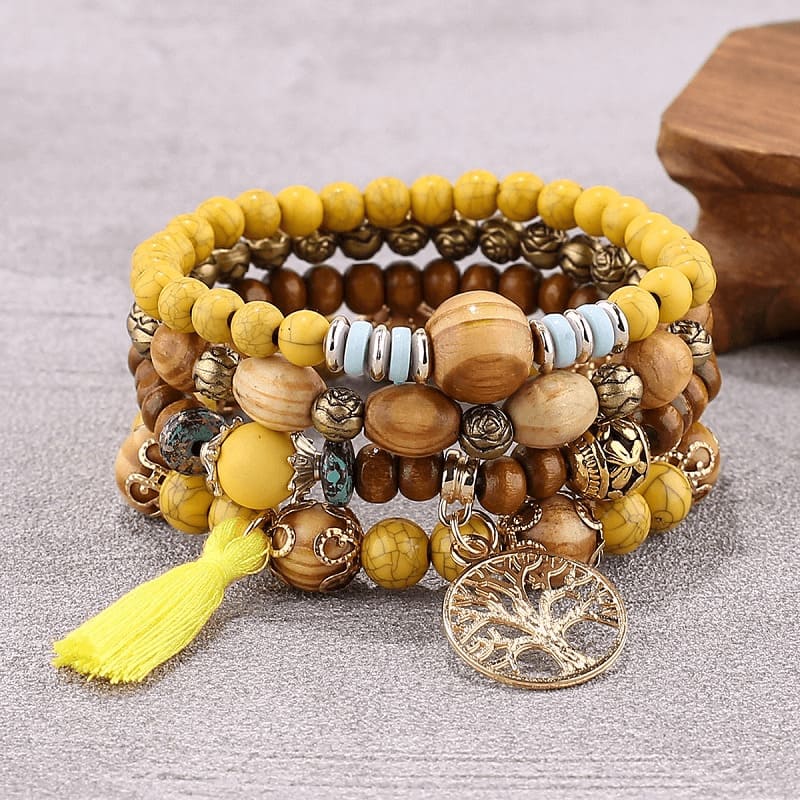 4Pcs Wooden Bohemian Stackable Bracelet Set Wholesale - Görüntü 3