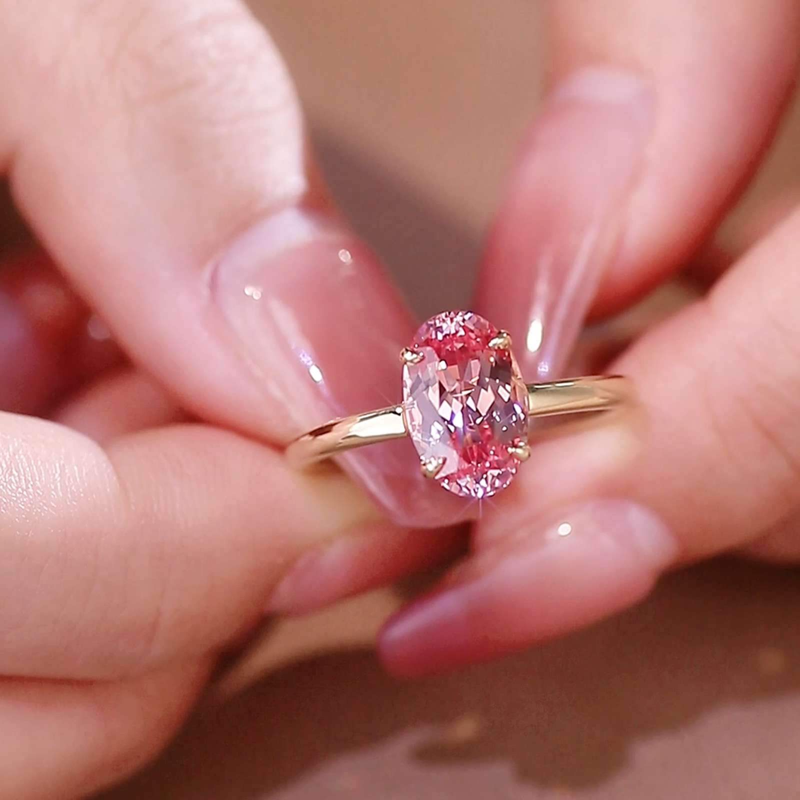 4ct Oval Pink Lab Grown Gemstone Ring