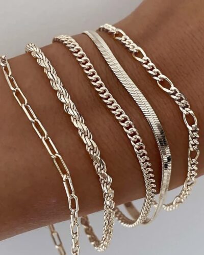 5-6Pcs Minimalist Stackable Gold Bracelets Set Everyday Jewelry